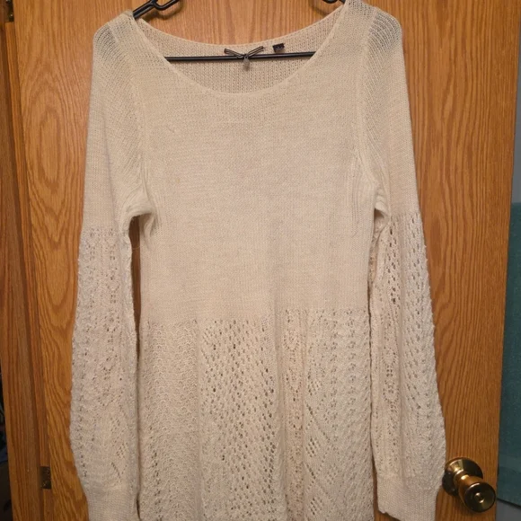 Knitted & Knotted Dresses | Anthropologie Knitted & Knotted Cream Long Sleeve Alpaca Knit Sweater Dress - L | Color: White | Size: L | Blacks57's